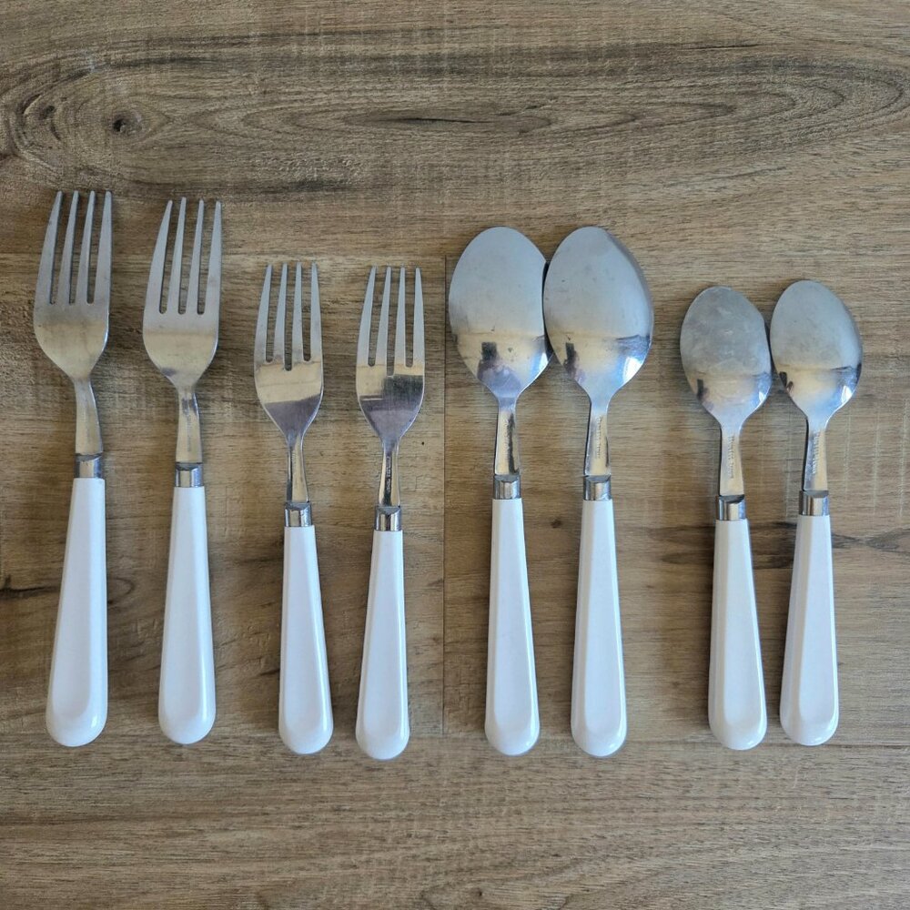 Vintage Corelle Rosemarie cutlery salad serving set with plastic handles. - Picture 3 of 4